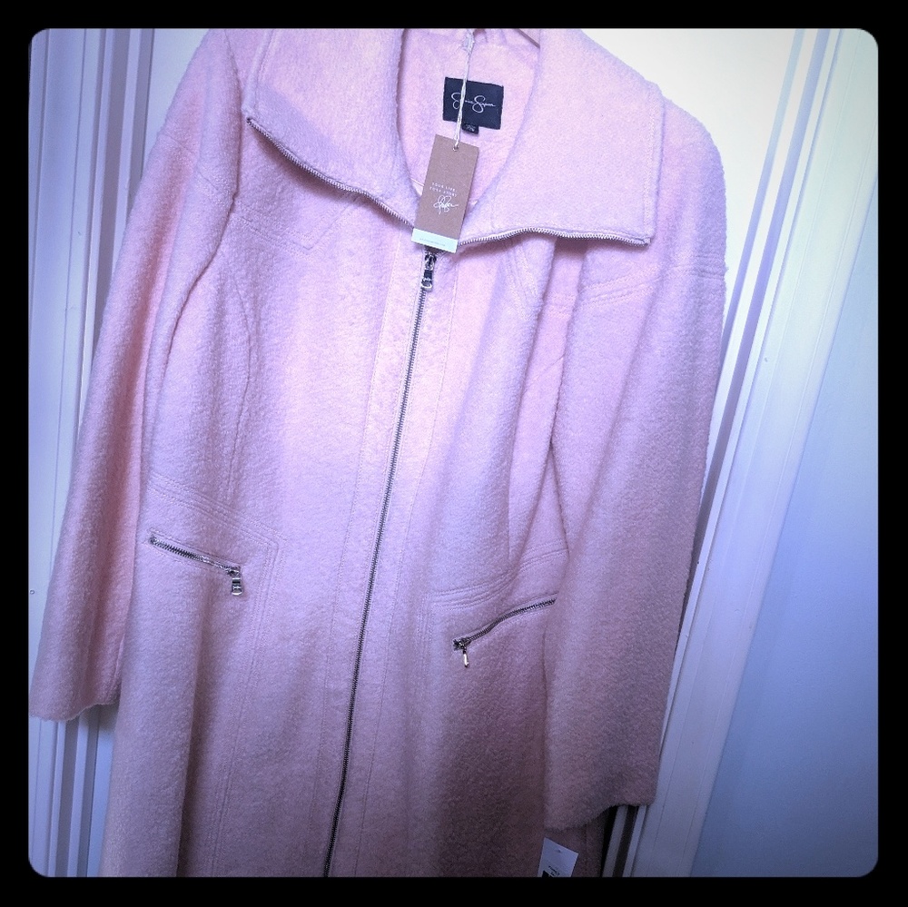 Jessica Simpson Light Pink Zip-Front Bouclé Pea Coat